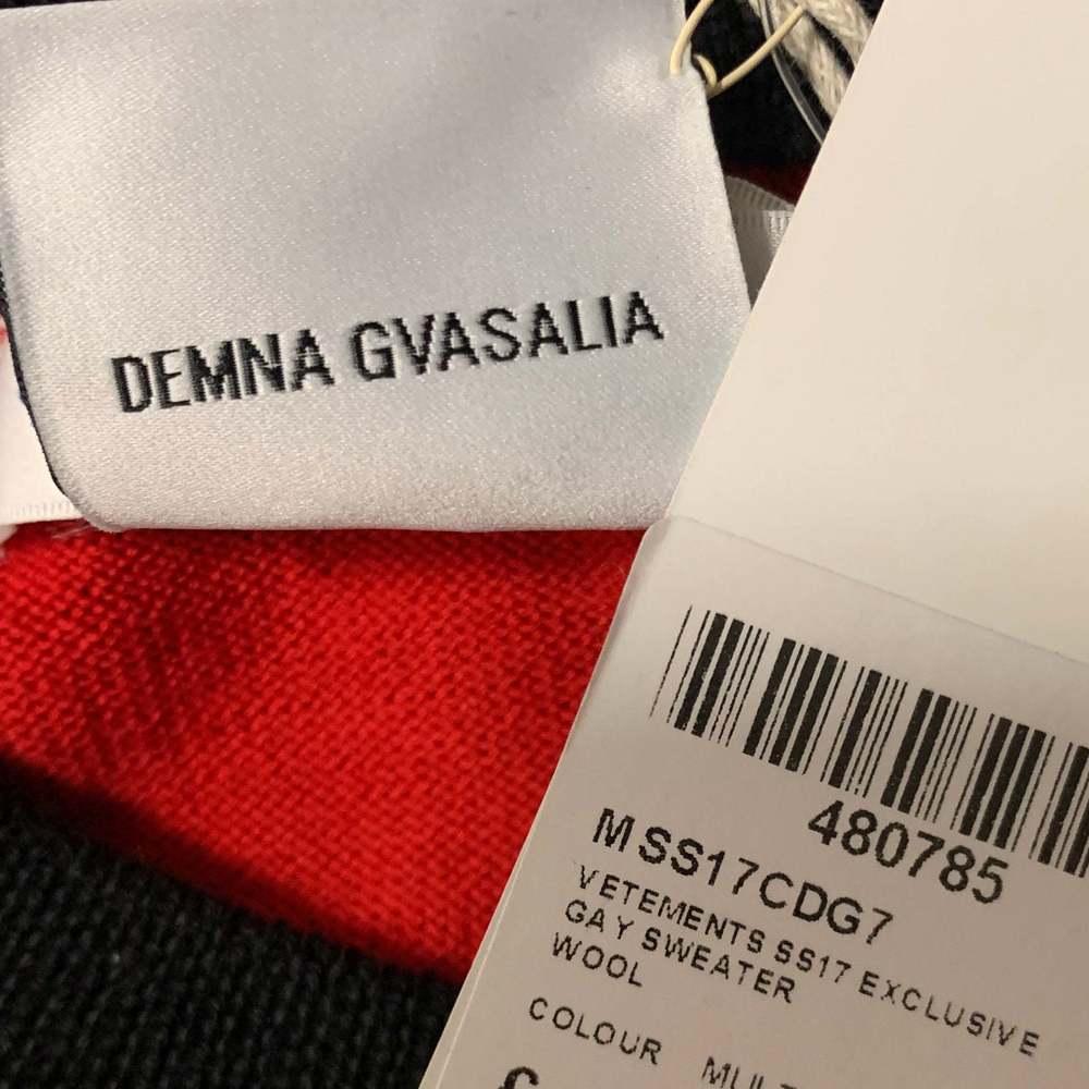 VETEMENTS X CDG SS17 Gay Flag Multi-Color Wool Crew-Neck Pullover - Picture 5 of 7